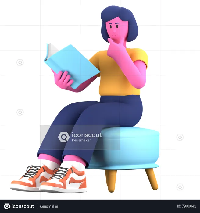 Girl reading Book  3D Illustration