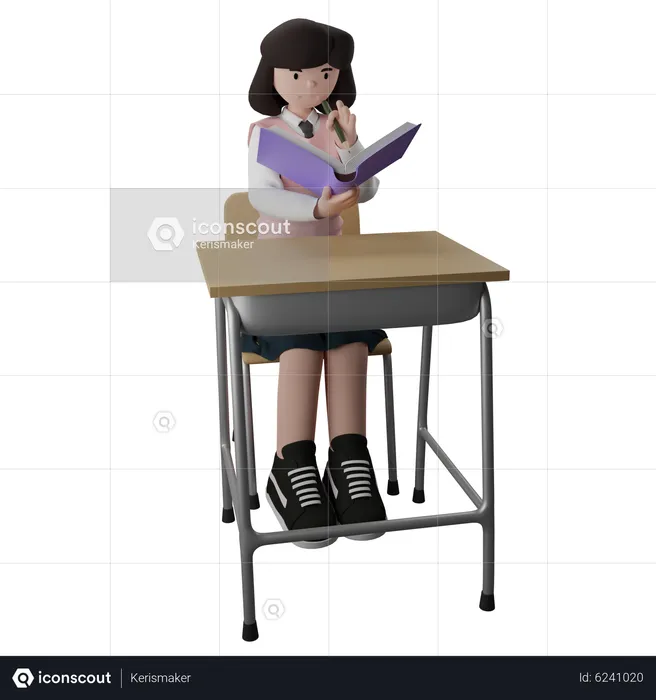 Girl Reading book  3D Illustration