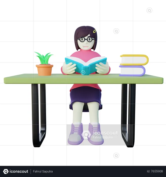 Girl Reading Book  3D Icon