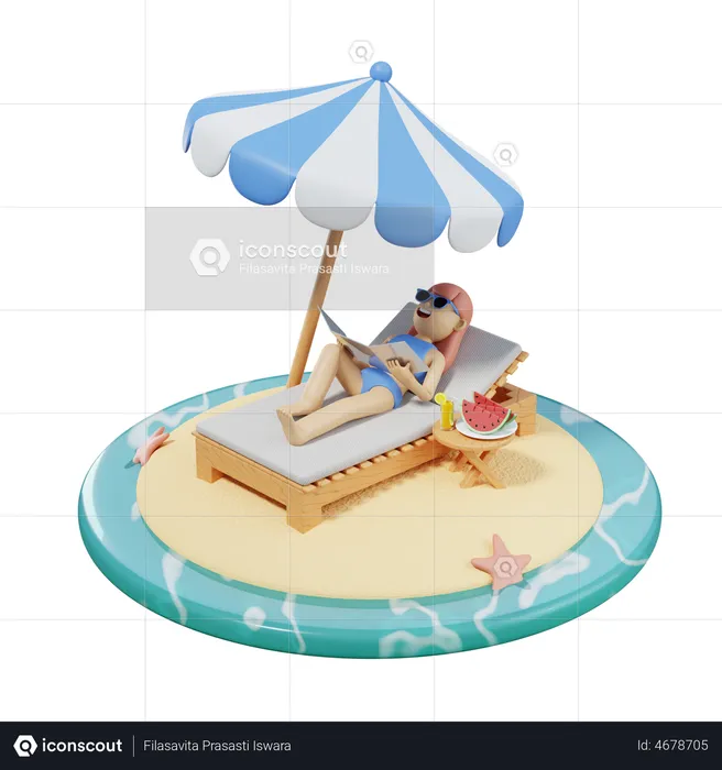 Girl Relaxing At Beach  3D Illustration
