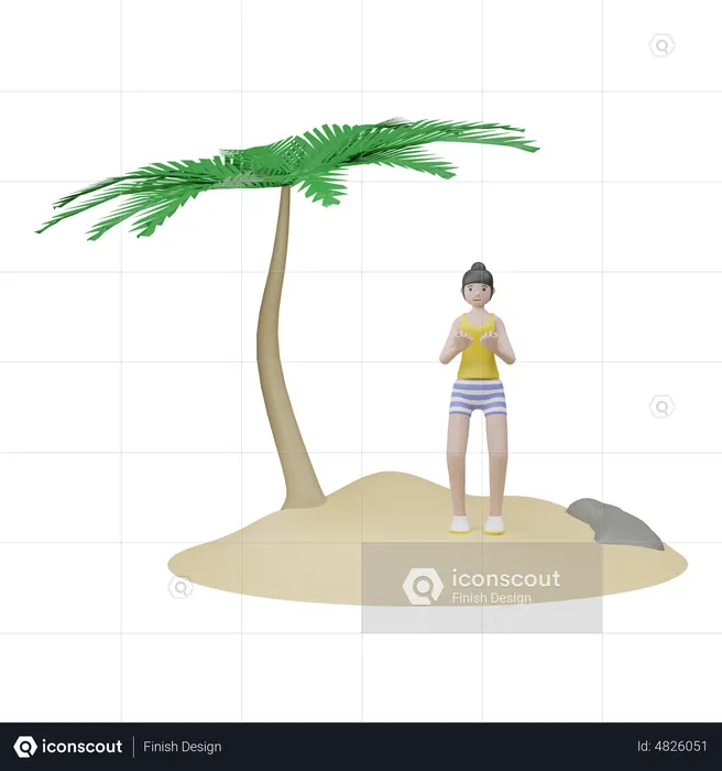 Girl Relaxing On Beach  3D Illustration