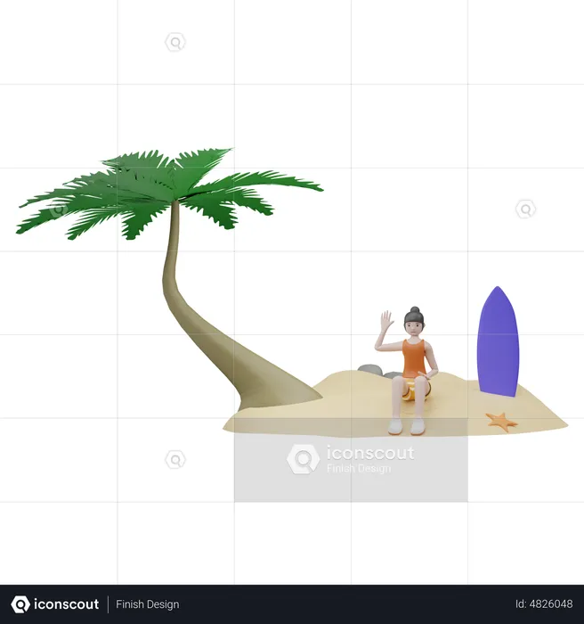 Girl Relaxing On Beach  3D Illustration