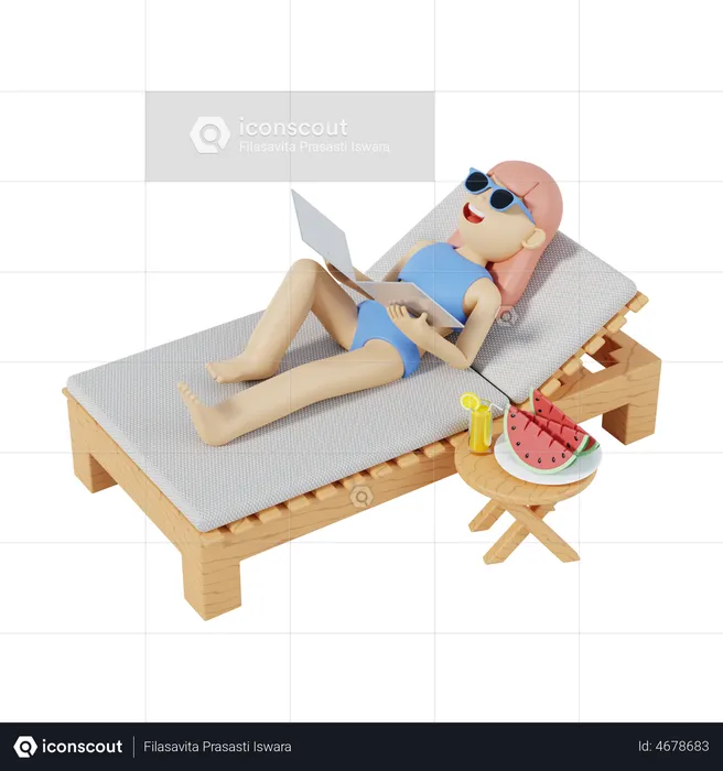 Girl Relaxing On Chair  3D Illustration