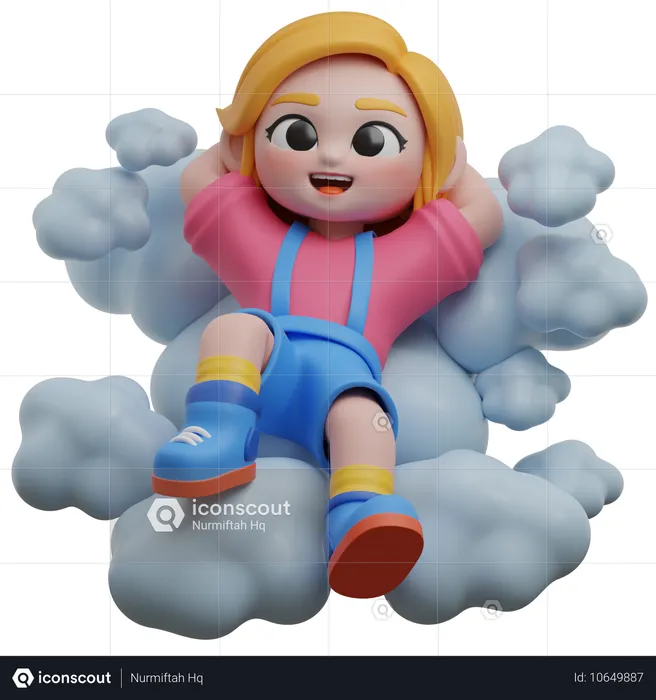 Girl Relaxing On Clouds  3D Illustration