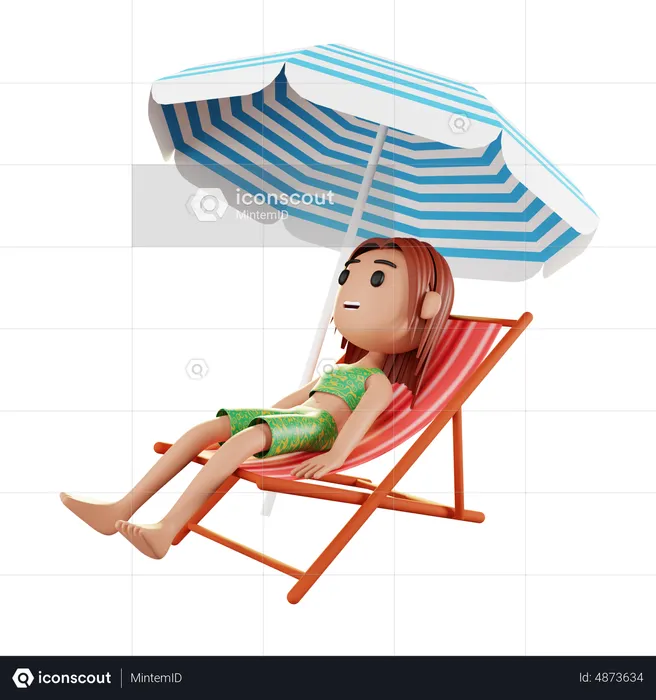 Girl relaxing on the beach  3D Illustration