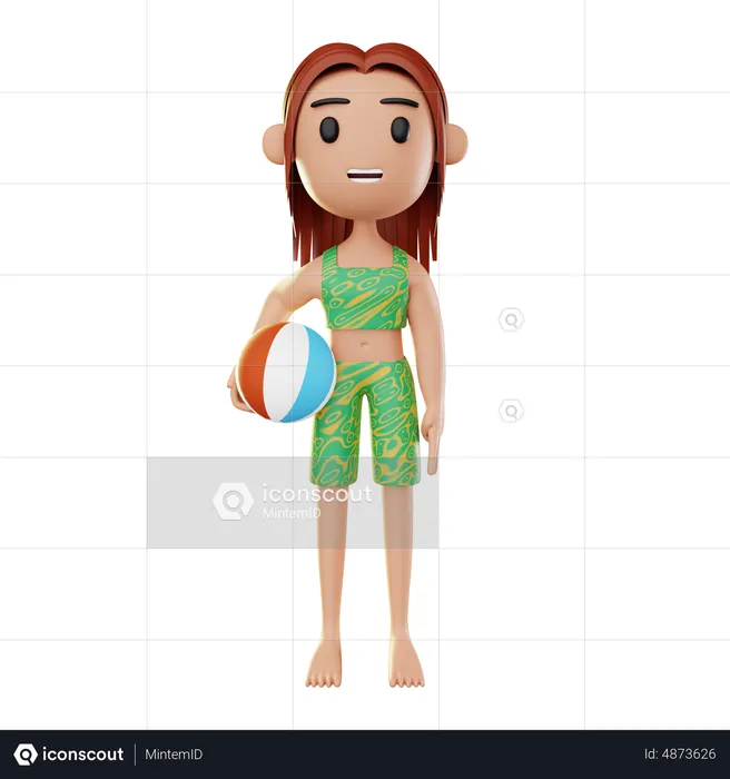 Girl relaxing on the beach and playing ball  3D Illustration