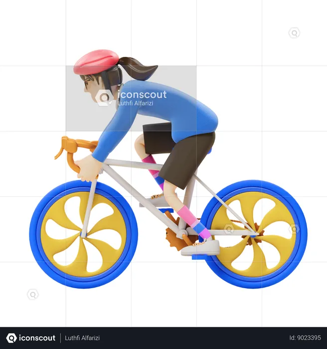 Girl Ride Cycling  3D Illustration