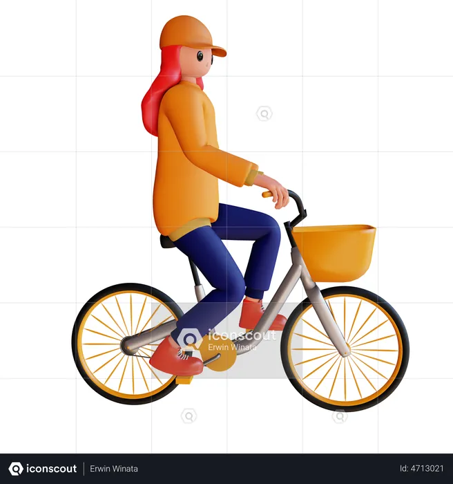 Girl Riding Bicycle  3D Illustration
