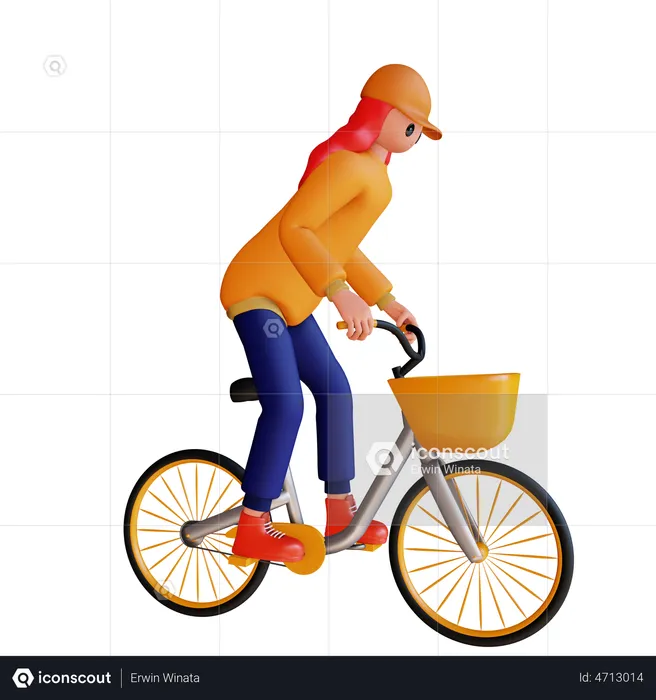 Girl Riding Cycle  3D Illustration
