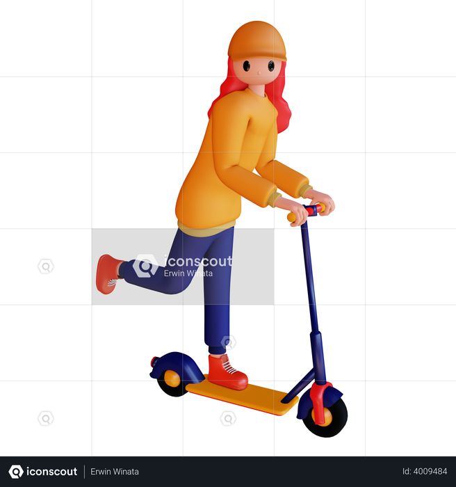 Girl riding electric scooter 3D Illustration