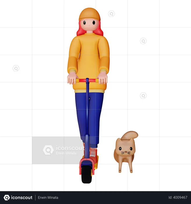 Girl riding electric scooter  3D Illustration