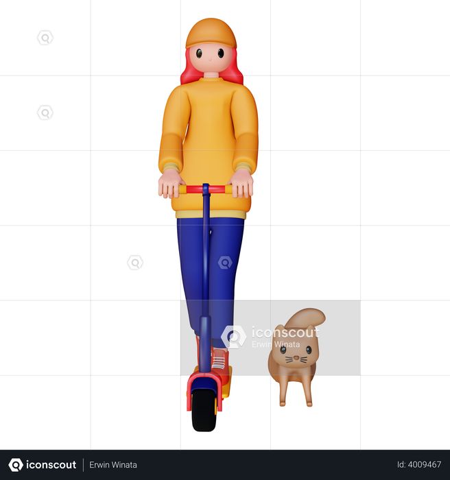 Girl riding electric scooter 3D Illustration