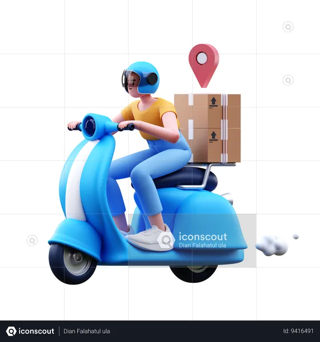 Girl Riding Scooter  3D Illustration