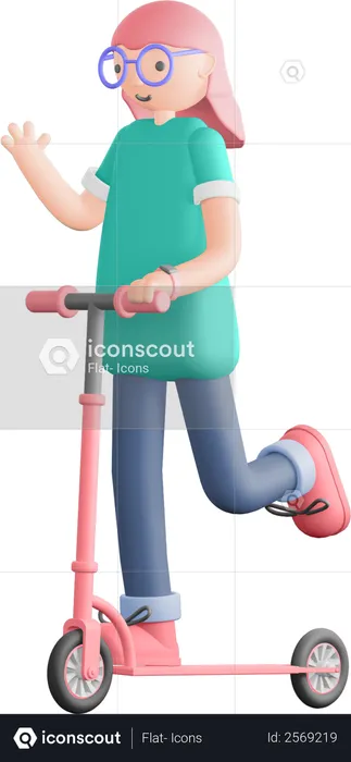 Girl riding scooter  3D Illustration