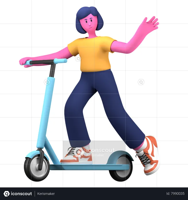 Girl riding scooter  3D Illustration