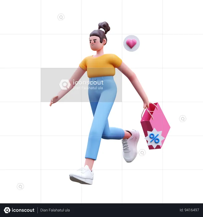 Girl Running For Shopping  3D Illustration