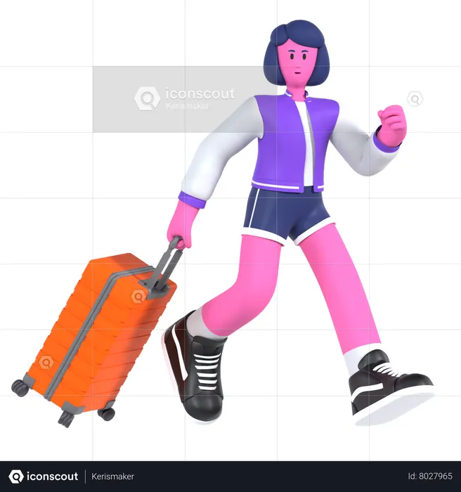 Girl running late for flight  3D Illustration