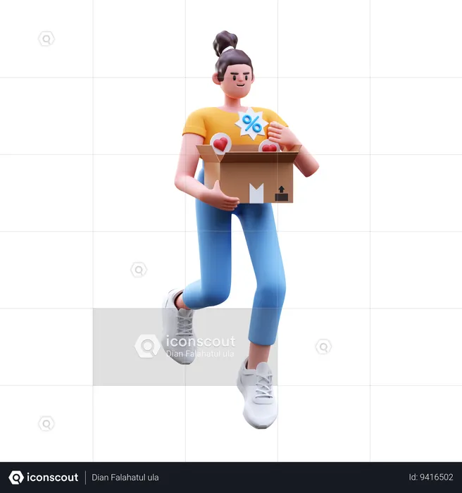 Girl Running While Doing Shopping  3D Illustration