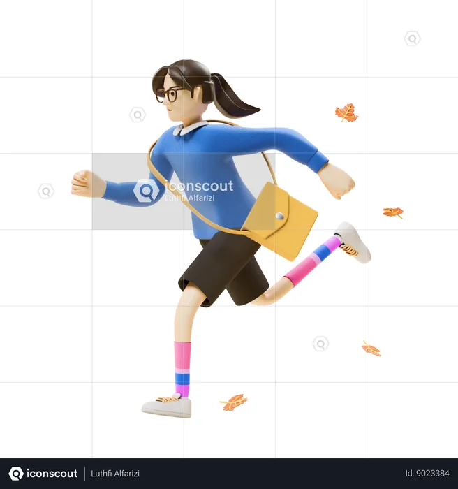 Girl Running With Bag  3D Illustration