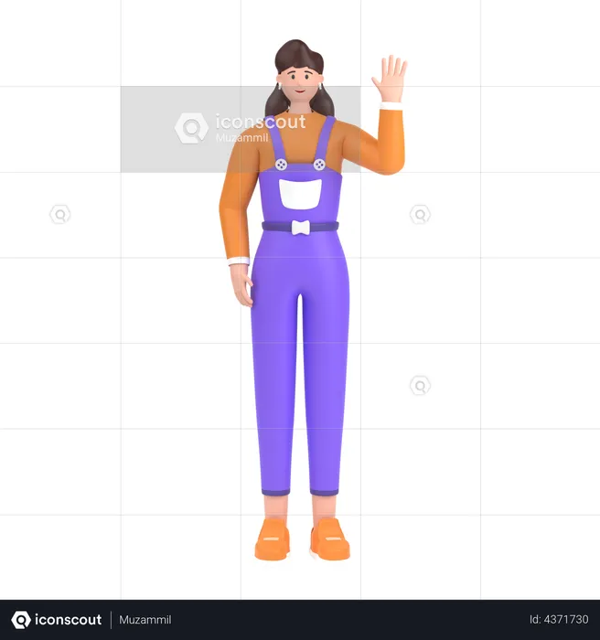 Girl saying hello with waving hand  3D Illustration