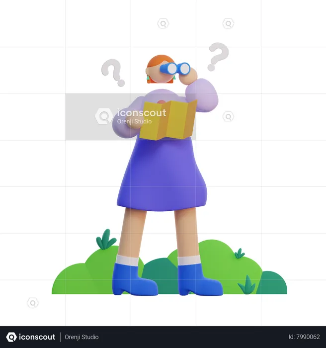 Girl searching location  3D Illustration
