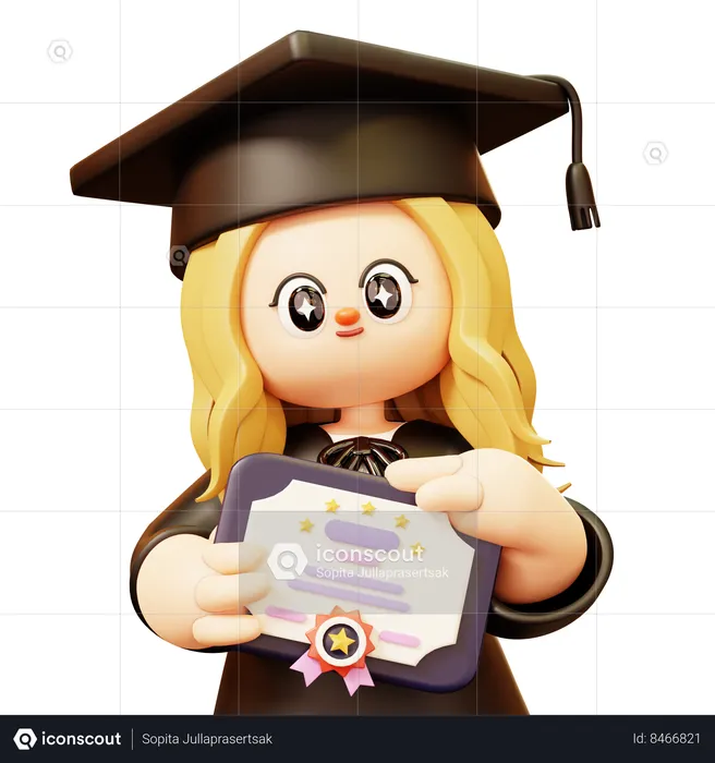 Girl secures Graduation Certificate  3D Icon