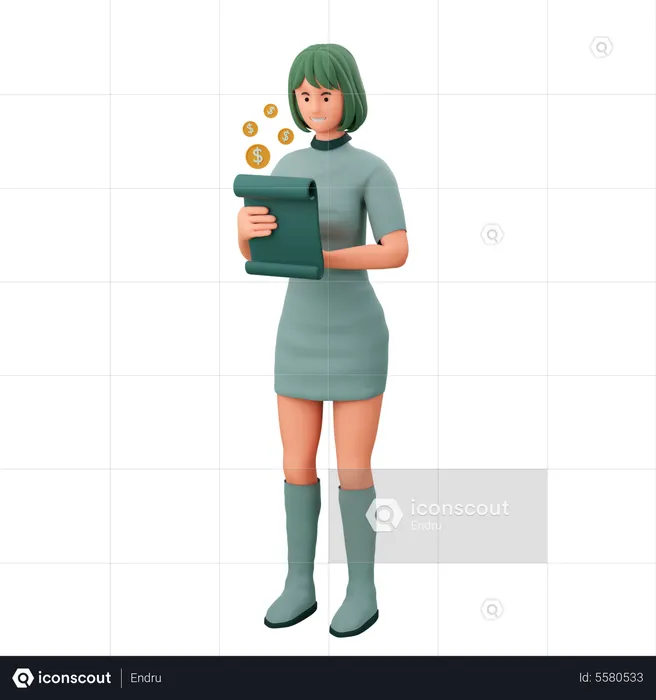 Girl Seeing Business Report  3D Illustration