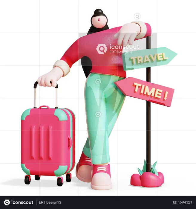 Girl select travel destination  3D Illustration