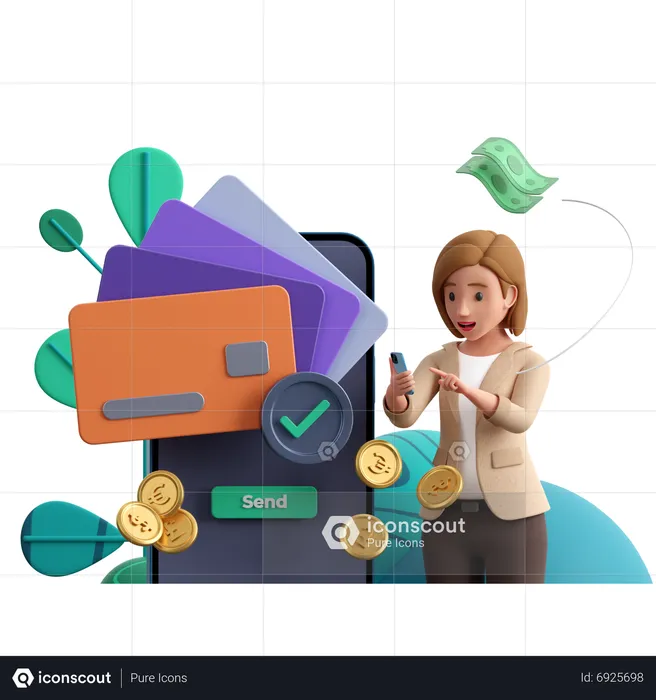 Girl Sending Money  3D Illustration