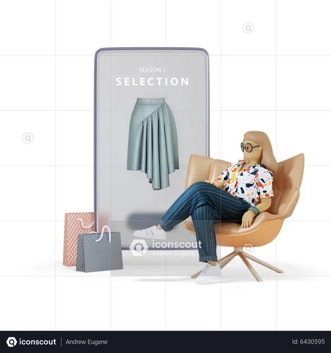 Girl Shopping Via Smartphone App  3D Illustration