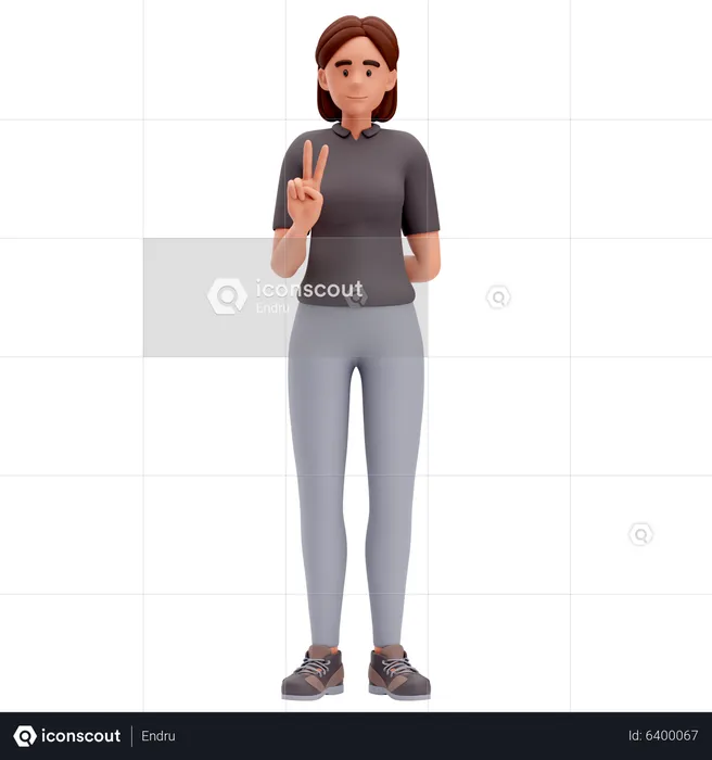 Girl Show Peace Sigh with Left Hand Photoshoot Gesture  3D Illustration