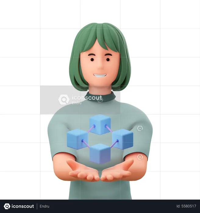 Girl Showing Block Chain In Her Hand  3D Illustration