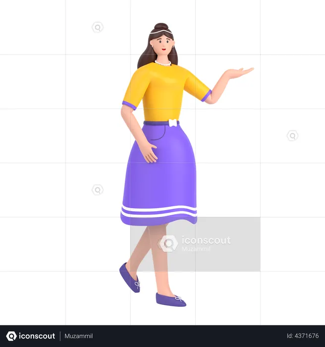 Girl showing empty copy space on open hand palm  3D Illustration