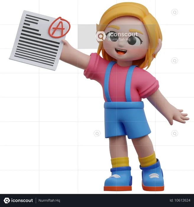 Girl Showing Exam Scores  3D Illustration