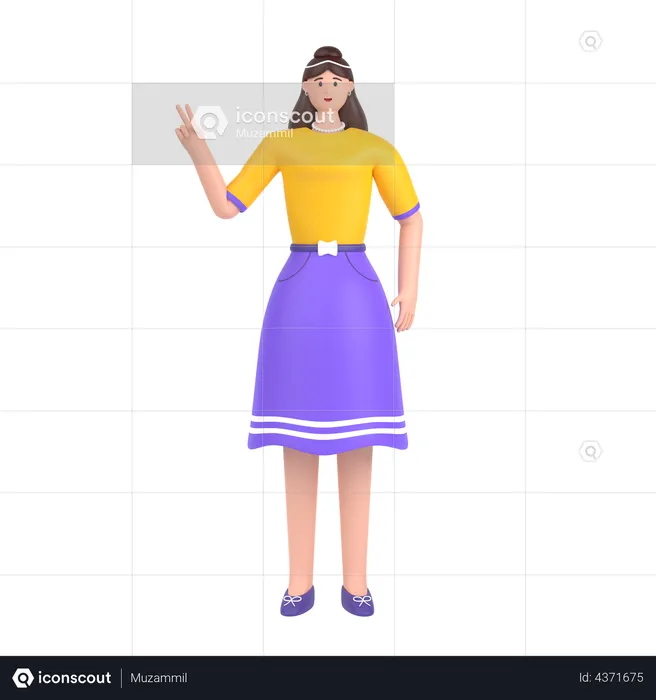 Girl showing fingers doing victory sign  3D Illustration