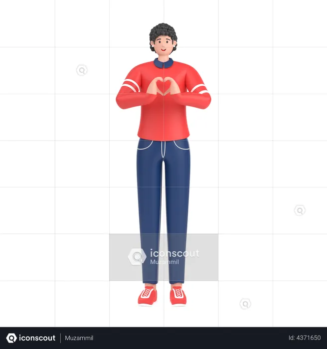Girl showing heart with his two hands  3D Illustration