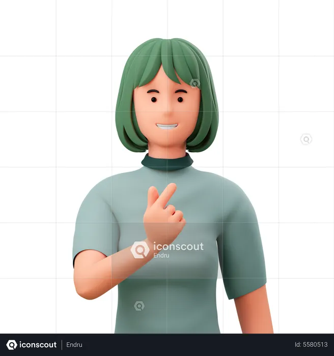 Girl Showing Korean Love Sign Finger  3D Illustration