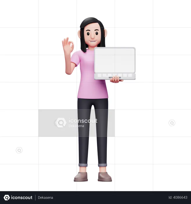 Girl showing laptop screen  3D Illustration