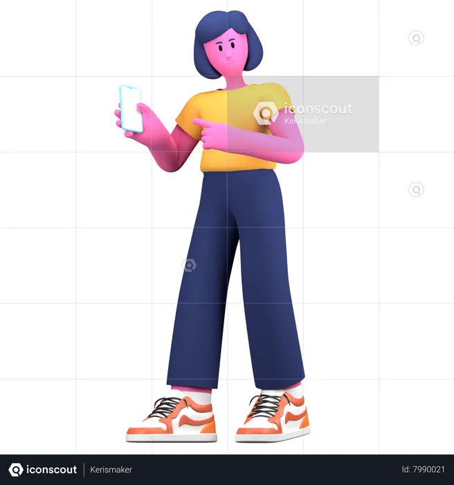 Girl showing mobile phone  3D Illustration