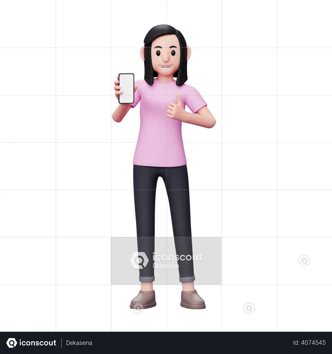 Girl showing mobile screen  3D Illustration