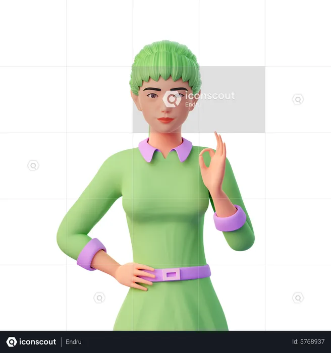 Girl showing Ok Gesture  3D Illustration