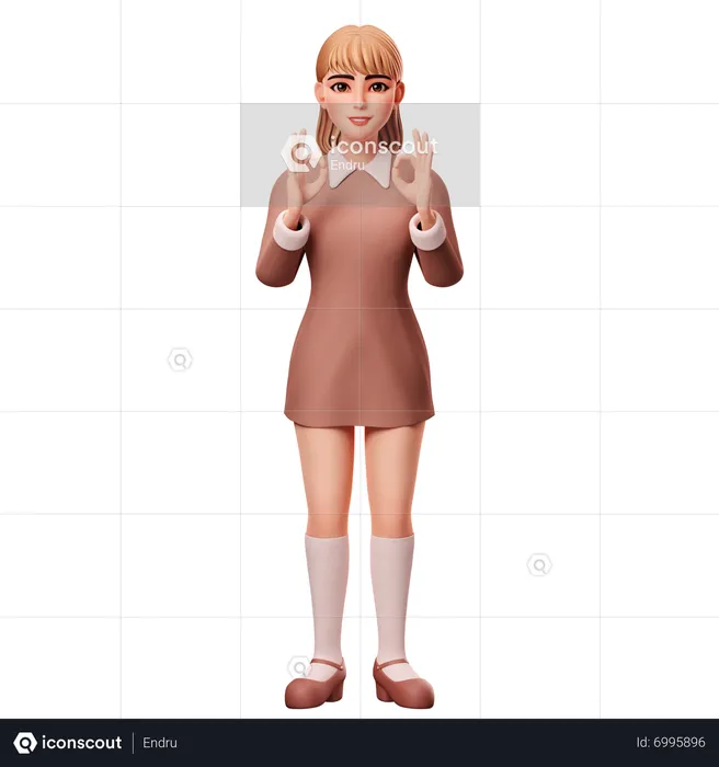 Girl Showing Ok Gesture  3D Illustration