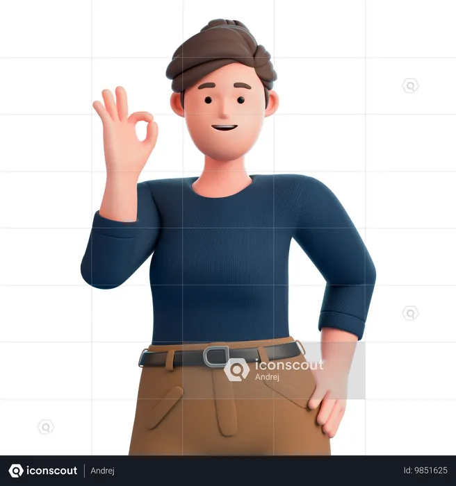 Girl Showing Ok Sign  3D Illustration