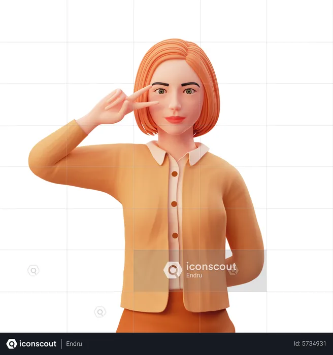 Girl showing peace gesture  3D Illustration