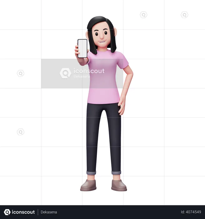 Girl showing phone screen  3D Illustration