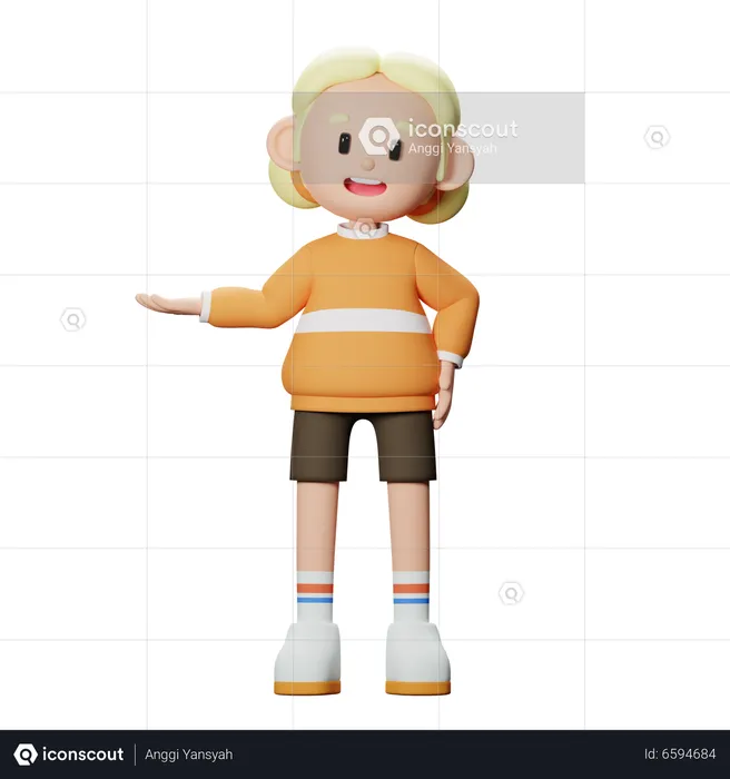 Girl Showing Right  3D Illustration