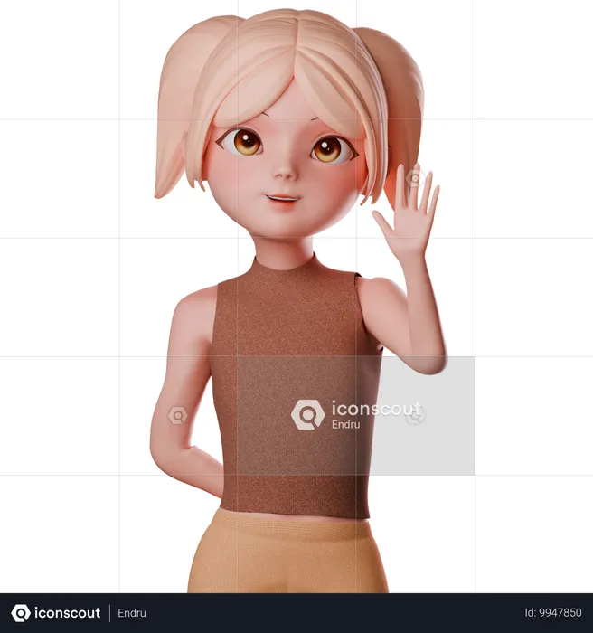 중지 손 제스처를 보여주는 소녀  3D Illustration