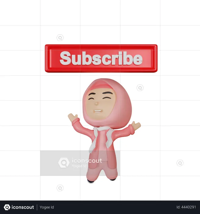 Girl showing subscribe button  3D Illustration