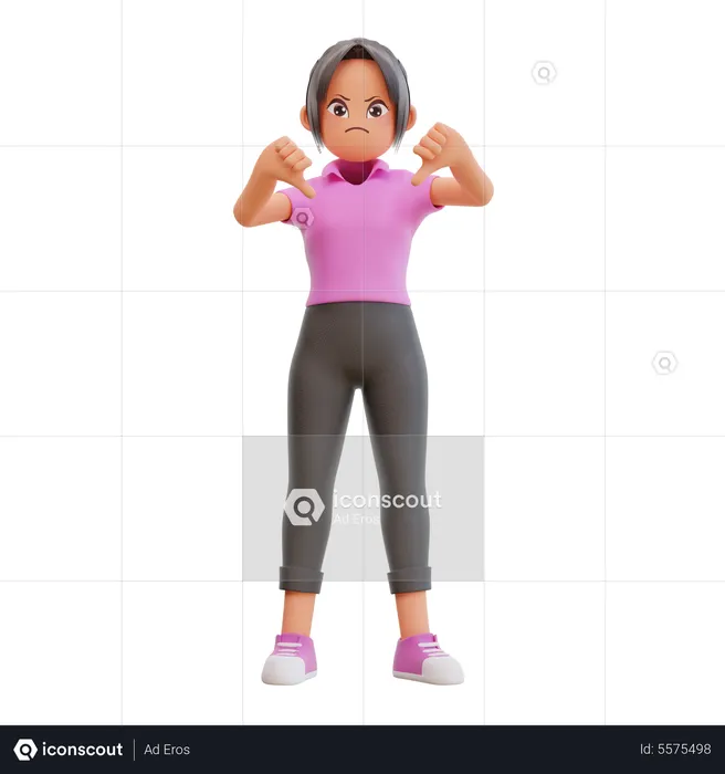 Girl showing thumbs down to express dislike  3D Illustration