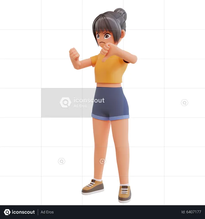 Girl Showing Thumbs Down To Express Dislike Disappointed  3D Illustration